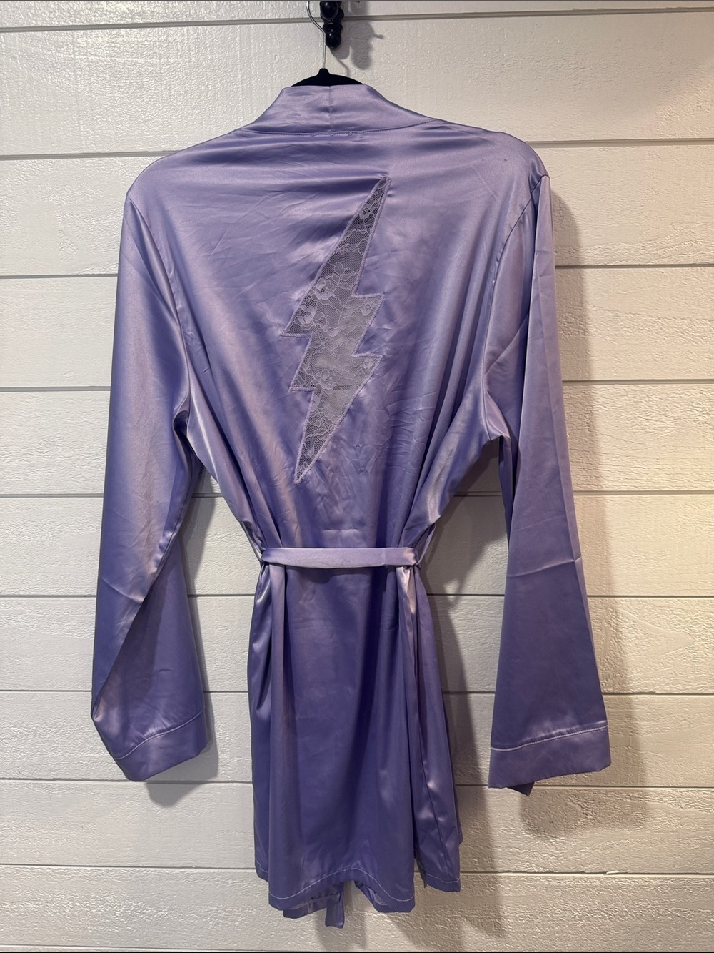 Savage X Fenty Lavender Satin Robe with Lightning Lace Back- M/L
